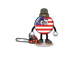 malaysia flagga illustration tecknad serie som en skogsarbetare vektor