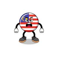 malaysia-flaggen-karikaturillustration mit verärgertem ausdruck vektor