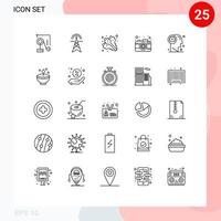 Bearbeitbares Vektorlinienpaket mit 25 einfachen Linien von Dashboard-Bildverarbeitungsfotografie Gemüse bearbeitbare Vektordesign-Elemente vektor