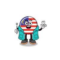 illustration av malaysia flagga maskot som en tandläkare vektor