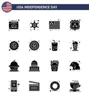 4:e juli USA Lycklig oberoende dag ikon symboler grupp av 16 modern fast glyfer av firande amerikan Land polis säkerhet redigerbar USA dag vektor design element