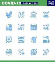 16 blaue Coronavirus-Epidemie-Icon-Packs saugen als Desinfektionsmittel-Seifen-Checklisten-Sender verbreiten virale Coronavirus 2019nov-Krankheitsvektor-Designelemente vektor