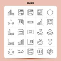 Umriss 25 Geräte Icon Set Vektor Linienstil Design schwarze Icons Set lineare Piktogramm Pack Web und mobile Geschäftsideen Design Vektor Illustration