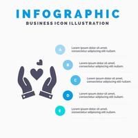 hand liebe herz hochzeit solide symbol infografiken 5 schritte präsentation hintergrund vektor