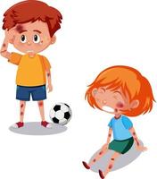 Jungen und Mädchen am Kopf und Arm beim Fußballspielen verletzt vektor