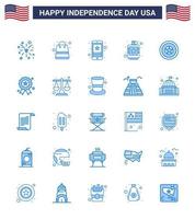 Happy Independence Day Pack mit 25 Blues-Zeichen und Symbolen für flüssige Flaschen, Handys, Getränke, Telefone, editierbare Vektordesign-Elemente für den Tag der USA vektor