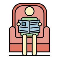 Senior Mann las Zeitung im Sessel Symbol Farbe Umriss Vektor