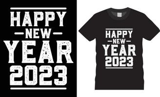 typografi Lycklig ny år 2023 kreativ t-shirt design vektor