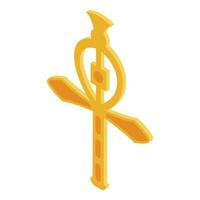 guld egyptisk korsa ikon, isometrisk stil vektor