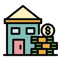 Haus und ein Stapel Geld Symbol Farbe Umriss Vektor