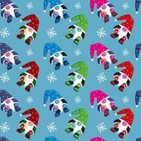 weihnachtszwerge nahtloses muster in pop-art-farben auf hellblauer farbe. vektorillustration im flachen stil. perfekt für Textildrucke, Kinderdesign, Dekoration, Verpackung. vektor