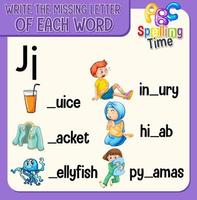 Füllen Sie den fehlenden Buchstaben jedes Wortarbeitsblatts für Kinder aus