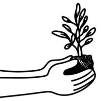 Gekritzelskizzenart der Hand, die Pflanzensamen handgezeichnete Illustration für Konzeptdesign trägt. vektor