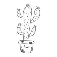 niedliche Vektorlinie Kunstillustration eines Kaktus. Aufkleber einer fröhlichen Zimmerpflanze in einem Topf im Doodle-Stil. Einrichtungselement für Zuhause. vektor