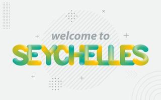 Willkommen auf den Seychellen. kreative typografie mit 3d-mischeffekt vektor