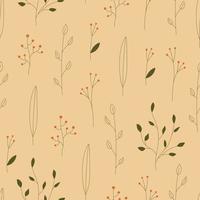 botanisk yta sömlös mönster. feminin bakgrund med bär och löv. blommig skriva ut för tyg, textil, papper, omslag vektor