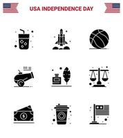 fast glyf packa av 9 USA oberoende dag symboler av adobe haubits USA kanon USA redigerbar USA dag vektor design element