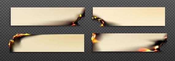 brennende rechteckige papierblätter mit feuer vektor