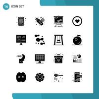Satz von 16 kommerziellen Solid-Glyphen-Paketen für Benutzer wie bearbeitbare Vektordesign-Elemente für Virusschnittstellendiagramme vektor