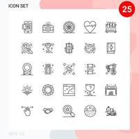 mobil gränssnitt linje uppsättning av 25 piktogram av astronomi labb hjul rör kemi redigerbar vektor design element