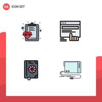 Gruppe von 4 modernen Filledline-Flachfarben, die für editierbare Vektordesign-Elemente des Scheckbuchs mit medizinischem Touch-Text festgelegt wurden vektor