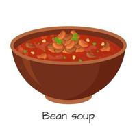 böna soppa, mexikansk traditionell mat. hjärtlig kryddad chili soppa. vektor illustration.
