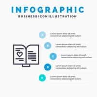 Buch Liebe Herz Hochzeit Liniensymbol mit 5 Schritten Präsentation Infografiken Hintergrund vektor