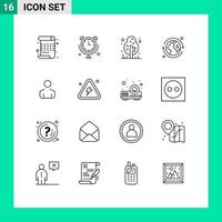 Stock Vector Icon Pack mit 16 Linienzeichen und Symbolen für Person männlich Camping Welt Erde editierbare Vektordesign-Elemente