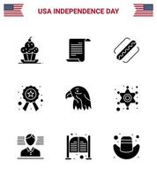 große packung mit 9 usa glücklicher unabhängigkeitstag usa vektor solide glyphen und editierbare symbole des tiersterns usa polizei gibt editierbare usa day vektor design elemente