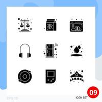 Stock Vector Icon Pack mit 9 Zeilen Zeichen und Symbolen für Drop Remote Website Home Support editierbare Vektordesign-Elemente