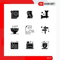 mobile Schnittstelle solider Glyph-Satz von 9 Piktogrammen von Getränkeschrauben Daten Hardware Schraube editierbare Vektordesign-Elemente vektor