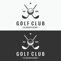 Golfball- und Golfclub-Logo-Design. logo für professionelles golfteam, golfclub, turnier, business, event. vektor