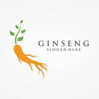 Logo-Design von natürlichen Ginseng-Kräuterpflanzen und -Blättern. Logo für Unternehmen, Kräuter, Blumen. vektor