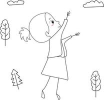 hand dragen tecknad serie Lycklig ungar, stock vektor - fantasi illustration, flicka är nå för något