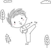 hand dragen tecknad serie Lycklig ungar, stock vektor - fantasi illustration, pojke praktiserande karate