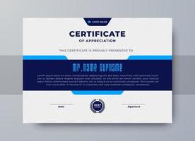 Zertifikatsverleihung Diplomvorlage in blauer Farbe, Corporate Certificate Design. vektor