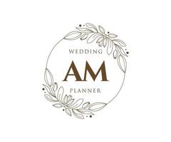 bin initialen brief hochzeitsmonogramm logos sammlung, handgezeichnete moderne minimalistische und florale vorlagen für einladungskarten, save the date, elegante identität für restaurant, boutique, café im vektor