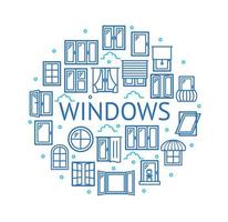 Windows-Schilder Runde Design Vorlage dünne Linie Symbol Konzept. Vektor