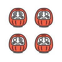 daruma japanische traditionelle puppe bodhidharma zeichen dünne liniensymbole gesetzt. Vektor