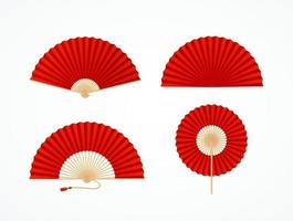 realistisches detailliertes 3d rotes asiatisches Handfächer-Set. Vektor