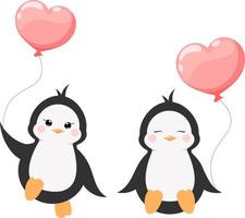 tecknad serie söt flygande och Sammanträde pingvin med hjärta boll på transparent bakgrund vektor