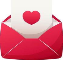 kärlek brev, röd kuvert med brev, blad med hjärta isolerat vektor