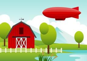 Dirigible Balloon Över Farm Vector