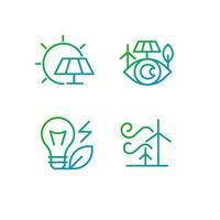 alternativ kraft källor pixel perfekt lutning linjär vektor ikoner uppsättning. hållbar energi. eco vänlig industri. tunn linje kontur symbol mönster bunt. isolerat översikt illustrationer samling