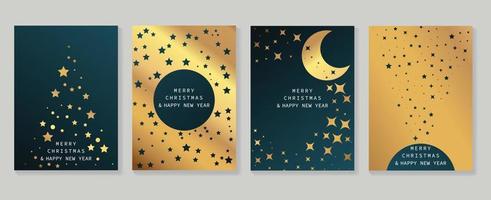 luxus weihnachten und frohes neues jahr urlaub cover vorlage vektor-set. goldener stern mit dekorativem verlauf, funkeln und halbmond. designillustration für karte, unternehmen, gruß, tapete, poster. vektor