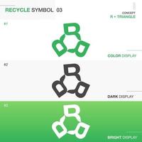 återvinna logotyp med r brev slinga. triangel form symbol med pilar. design för Produkter paket i Färg, mörk och ljus stil. vektor illustratio
