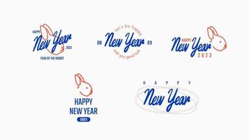 uppsättning av 2023 ny år tecken för logotyp, hälsning kort eller inbjudan. trendig märka dekorativ uppsättning. vektor design element med kanin ansikte.