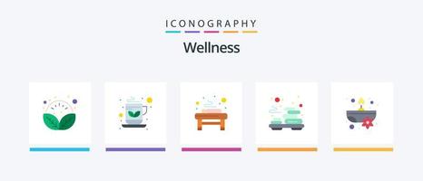 Wellness Flat 5 Icon Pack inklusive Kerze. Massage. Bett. Stein. Entspannen Sie Sich. kreatives Symboldesign vektor