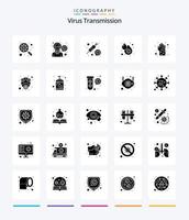 Creative Virus Transmission 25 Glyph Solid Black Icon Pack wie schmutzig. Fieber. Coronavirus. Dengue. Blut vektor