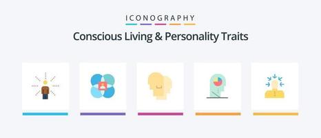 Bewusstes Leben und Persönlichkeitsmerkmale Flat 5 Icon Pack inklusive Hut. Profil. Modell. Mensch. Empathie. kreatives Symboldesign vektor